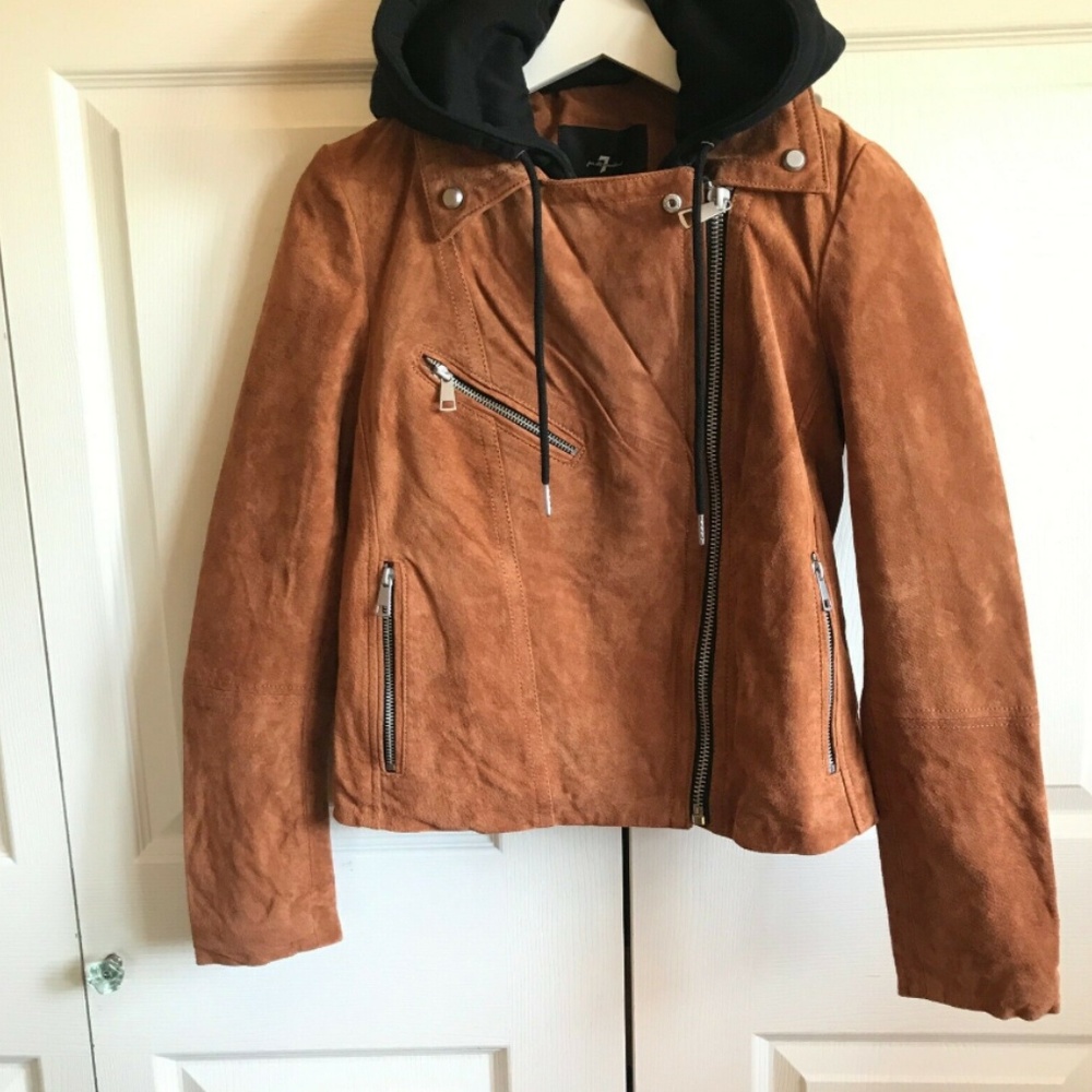 7 For All Mankind Brown Suede Jacket Moto NWT - Picture 2 of 7